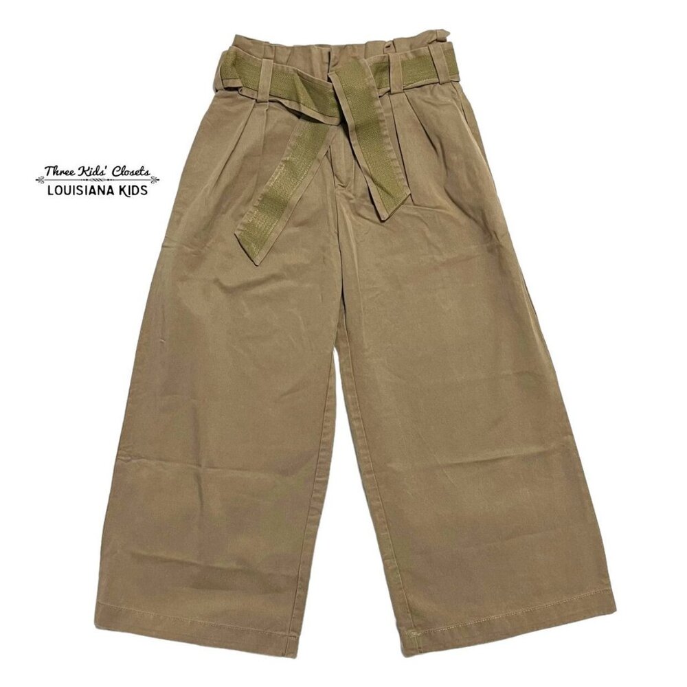 Zara Sz 9 Wide Leg Belted Khaki Pants